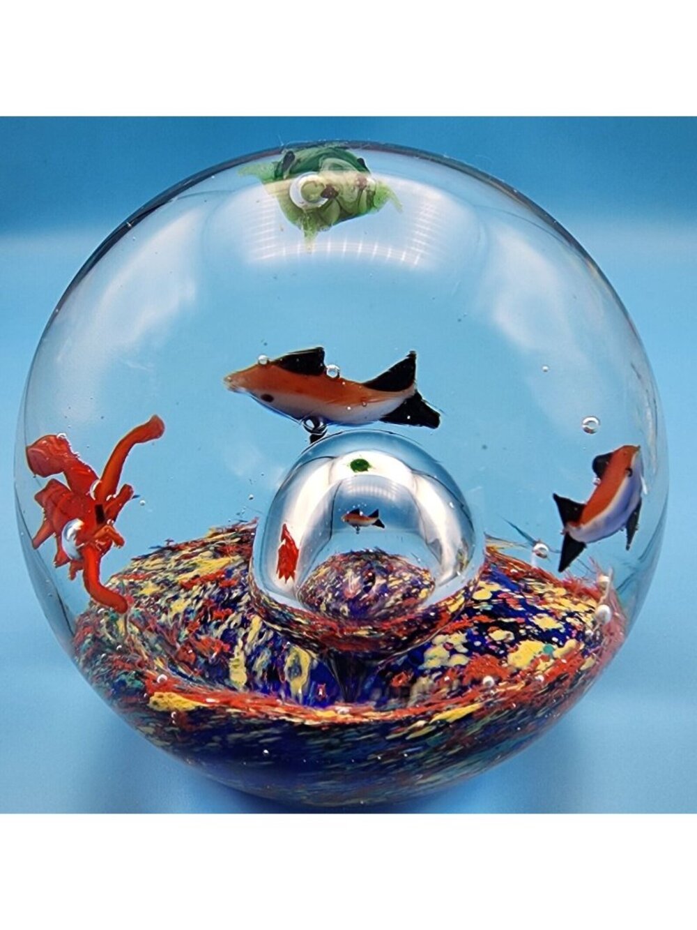 Art Glass Underwater Ocean Reef Fish Aquarium Paperweight Murano Style Aquarium